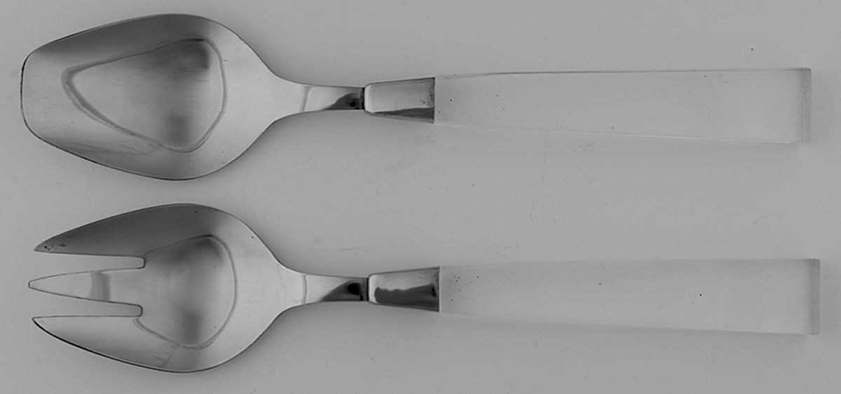 Lucite (Stainless, Clearplastichdl) 2 Pc Salad Set with Stainless Bowl by Towle Silver-1