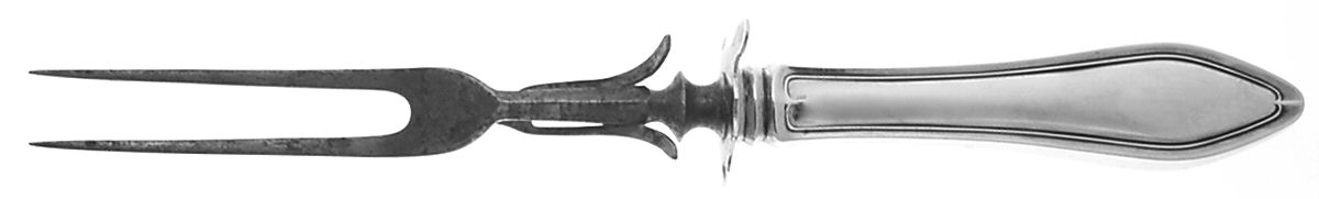 Mary Chilton (Sterling, 1912, No Monos) Lg Carving/Roast Fork-Stn Prong w/Sterling Guard by Towle Silver-1