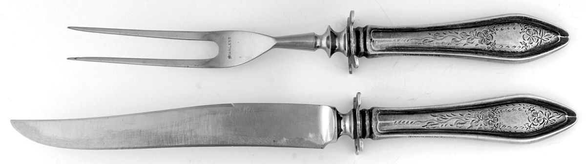 Mary Chilton-Eng No.1 (Sterling, 1912, No Monograms) Small Stainless Blade 2-Piece Steak Carving Set by Towle Silver-1