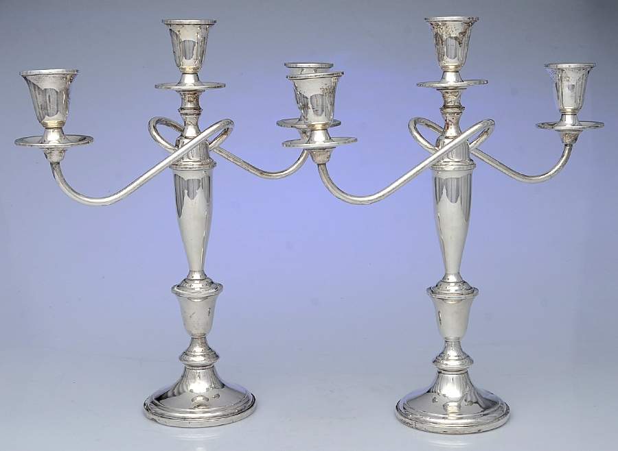 Sterling Hollowware Pair of Weighted 3 Light Candelabra by Towle Silver-1