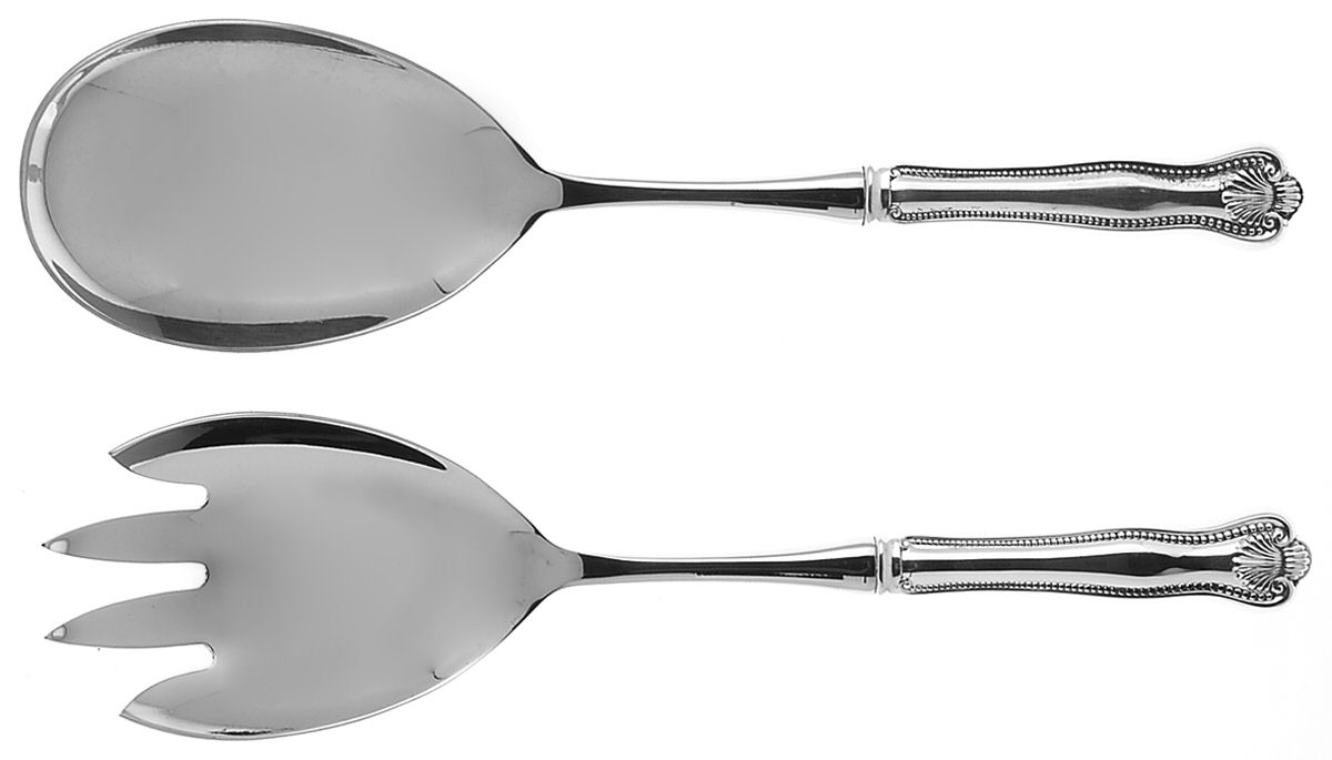 Newport Shell (Sterling, 1910, No Monograms) 2 Pc Salad Set with Stainless Bowl by Towle Silver-1