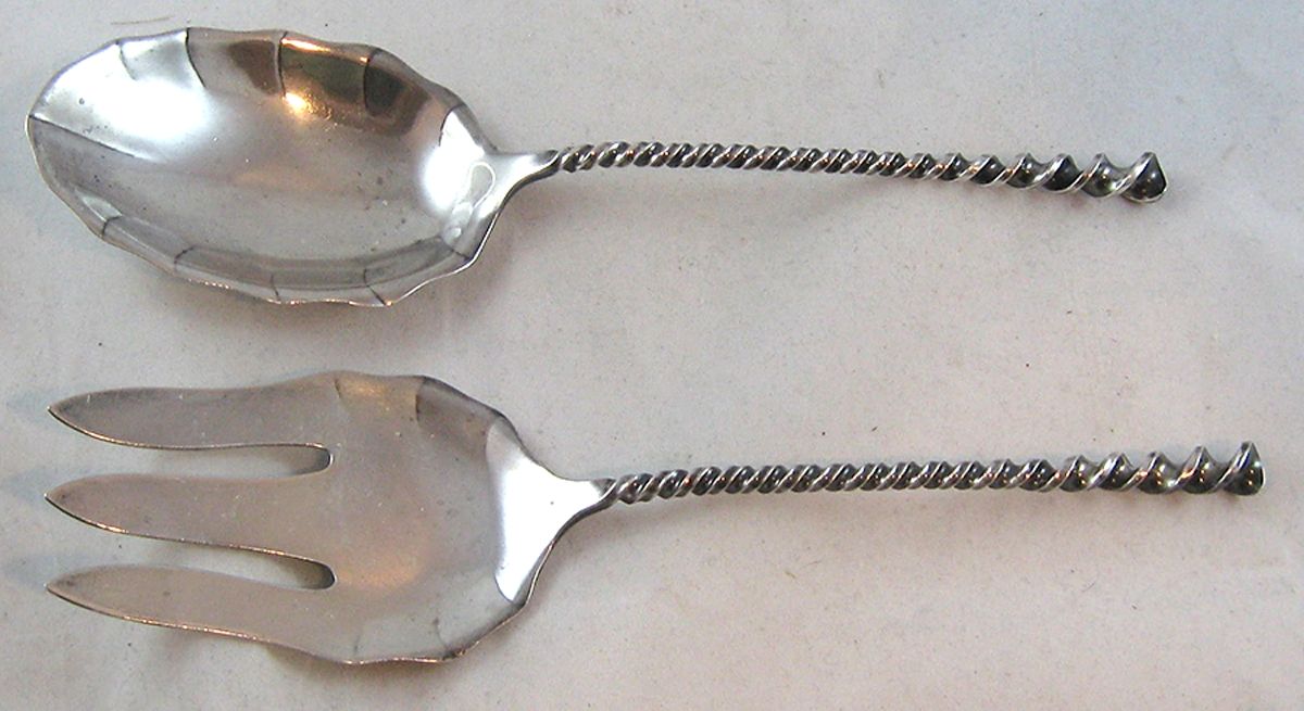 No.128-No.28 (Sterling, 1880) (2 Pc) Solid Salad Set by Towle Silver-1