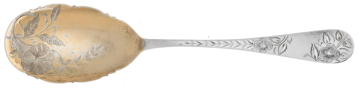 No. 43 (Sterling, 1882) Bright Cut Preserve Spoon by Towle Silver-1