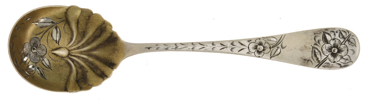 No. 43 (Sterling, 1882) Sugar Shell Spoon, Bright Cut by Towle Silver-1