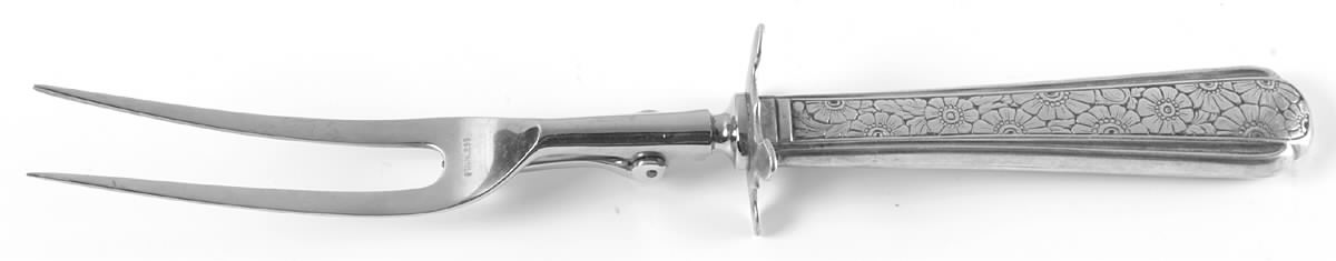 Old Brocade (Sterling, 1932) Large Stainless-Prong Roast Carving Fork by Towle Silver-1