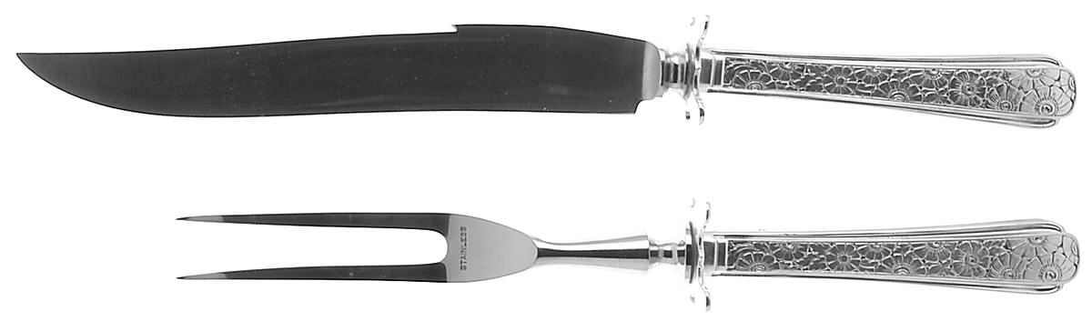 Old Brocade (Sterling, 1932) Small Stainless Blade 2-Piece Steak Carving Set by Towle Silver-1