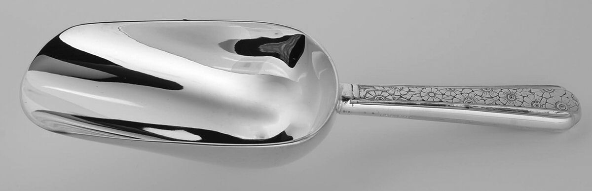 Old Brocade (Sterling, 1932) Ice Scoop with Silverplate Bowl by Towle Silver-1
