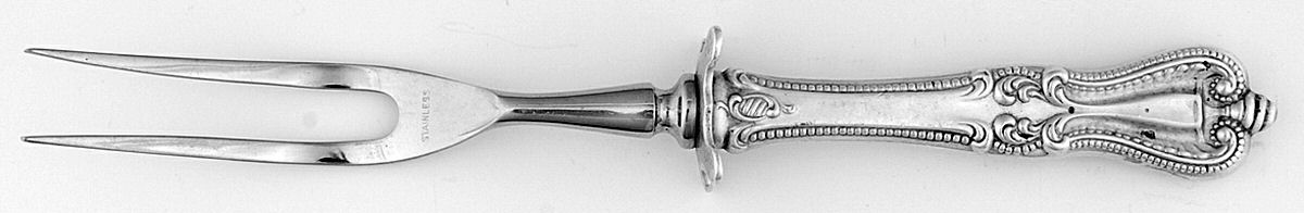 Old Colonial (Sterling, 1895, No Monograms) Small Carving Fork Stainless Prong w/Sterling Guar by Towle Silver-1