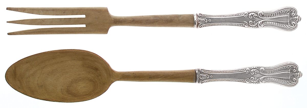 Old Colonial (Sterling, 1895, No Monograms) Wooden Bowl 2-Piece Salad Set by Towle Silver-1