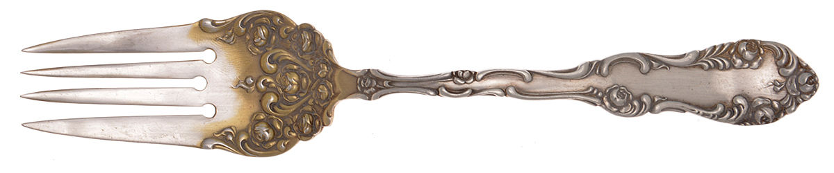 Old English (Sterling, 1892, No Monos) Medium Solid Cold Meat Serving Fork by Towle Silver-1