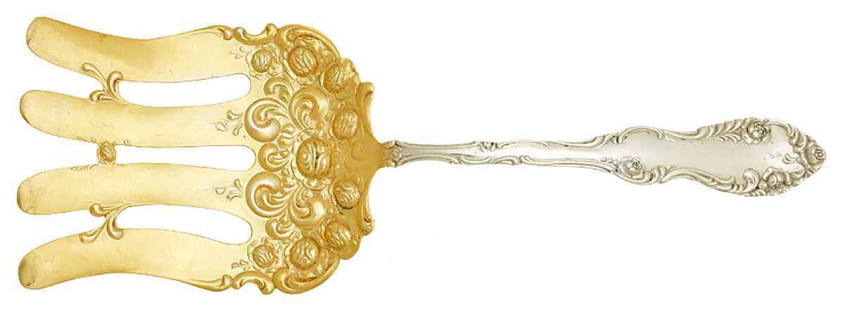 Old English (Sterling, 1892, No Monos) Large Solid Asparagus Serving Fork by Towle Silver-1
