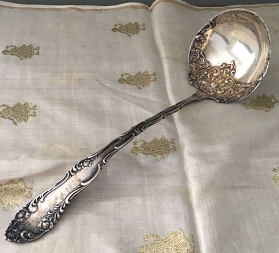 Old English (Sterling, 1892, No Monos) Large Solid Soup Ladle by Towle Silver-1