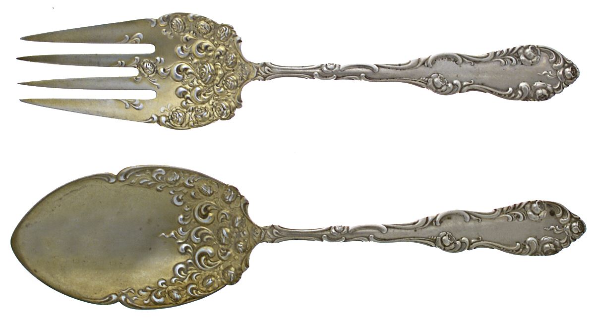 Old English (Sterling, 1892, No Monos) (2 Pc) Solid Salad Set by Towle Silver-1