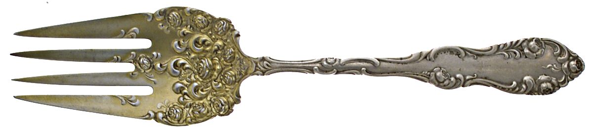 Old English (Sterling, 1892, No Monos) Solid Salad Serving Fork by Towle Silver-1