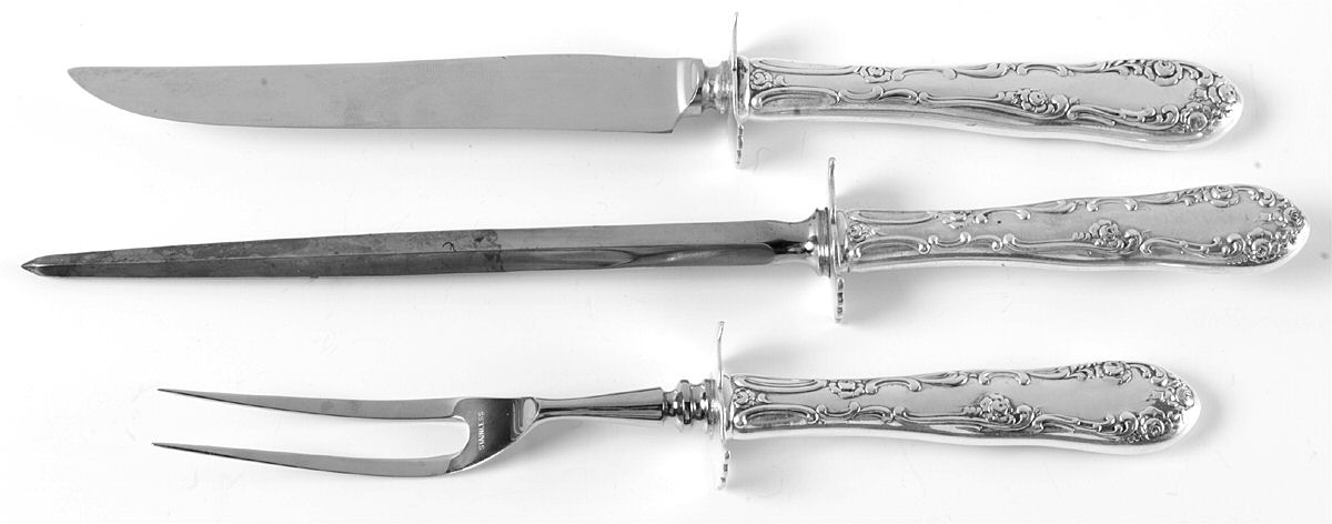Old English (Sterling, 1892, No Monos) Small Steak 3-Piece Carving Set with Stainless Blade by Towle Silver-1