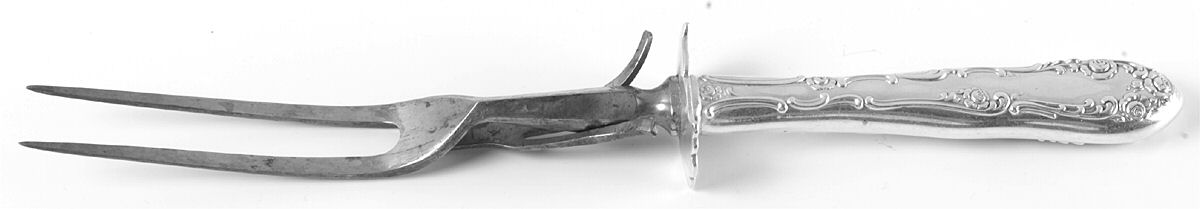 Old English (Sterling, 1892, No Monos) Large Stainless-Prong Roast Carving Fork by Towle Silver-1