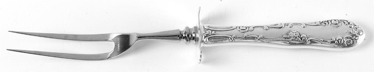 Old English (Sterling, 1892, No Monos) Small Steak Carving Fork with Stainless Prongs by Towle Silver-1