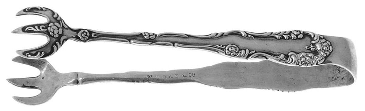 Old English (Sterling, 1892, No Monos) Small Solid Tete A Tete Tongs by Towle Silver-1