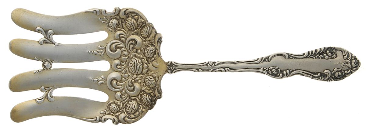Old English (Sterling, 1892, No Monos) Large Solid Asparagus Serving Fork by Towle Silver-1