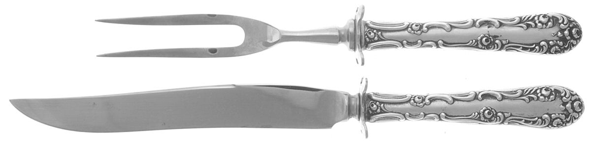Old English (Sterling, 1892, No Monos) 2 Piece Small Carving Set W/ Sterling Guard by Towle Silver-1