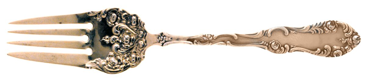 Old English (Sterling, 1892, No Monos) Small Solid Cold Meat Serving Fork by Towle Silver-1