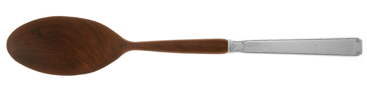 Old Lace (Sterling, 1939, No Monograms) Salad Serving Spoon with Wooden Bowl HC by Towle Silver-1