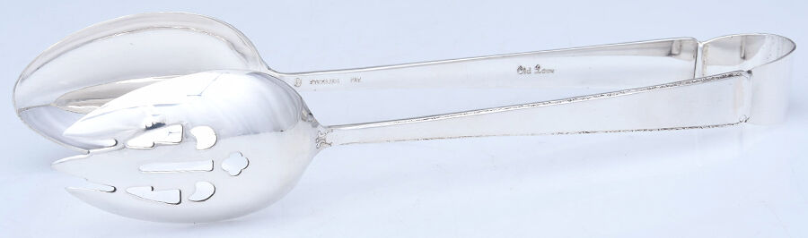 Old Lace (Sterling, 1939, No Monograms) Salad Tongs Solid HC by Towle Silver-1