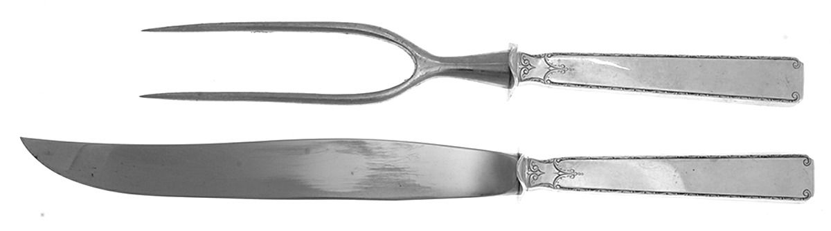 Old Lace (Sterling, 1939, No Monograms) Carving Set-2pc/Lg-Stnbl/Roast W/Sterling Guard by Towle Silver-1