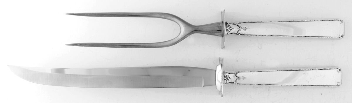 Old Lace (Sterling, 1939, No Monograms) (2 Pc)Carving Set-Lg Stnbl/Roast w/Sterling Guard by Towle Silver-1