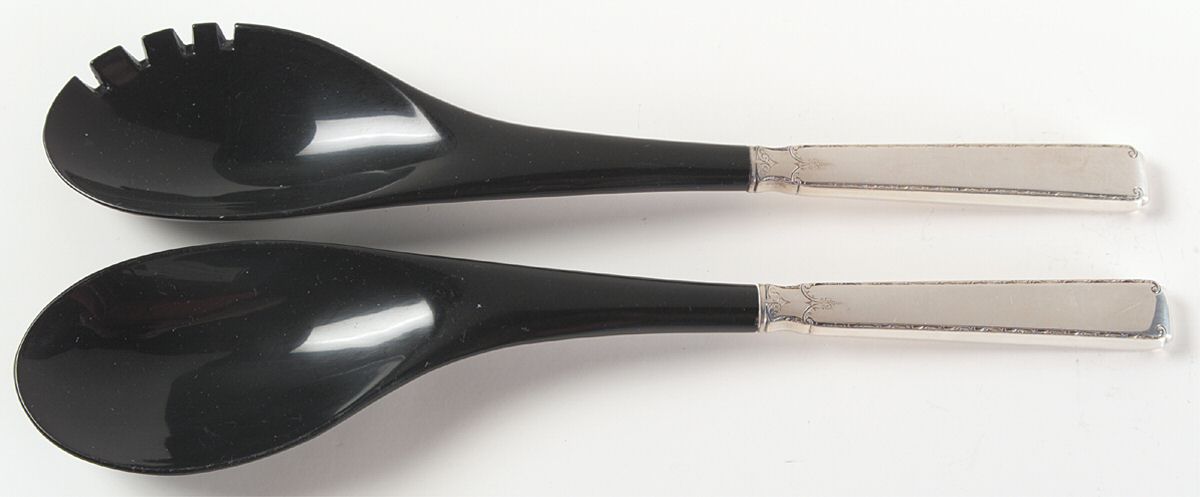Old Lace (Sterling, 1939, No Monograms) Plastic Bowl 2-Piece Salad Set by Towle Silver-1
