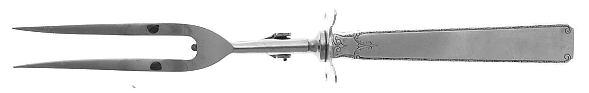 Old Lace (Sterling, 1939, No Monograms) Lg Carving/Roast Fork-Stn Prong w/Sterling Guard by Towle Silver-1