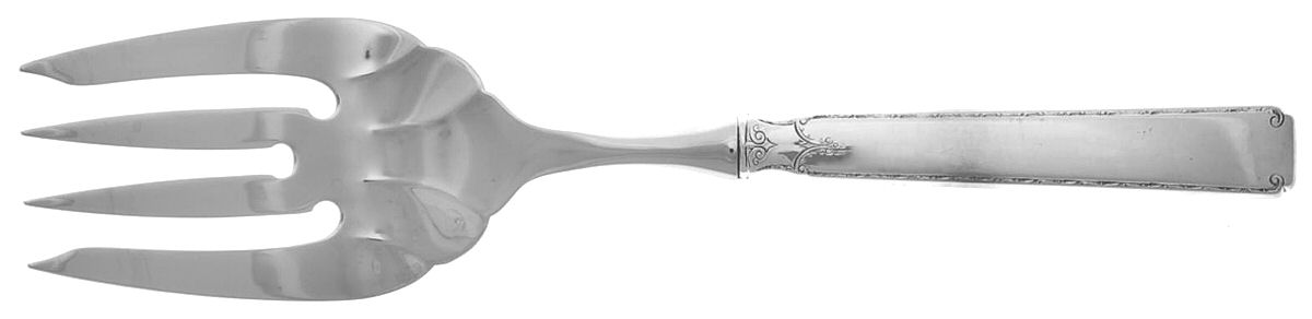 Old Lace (Sterling, 1939, No Monograms) Large Stainless-Tine Cold Meat Serving Fork by Towle Silver-1