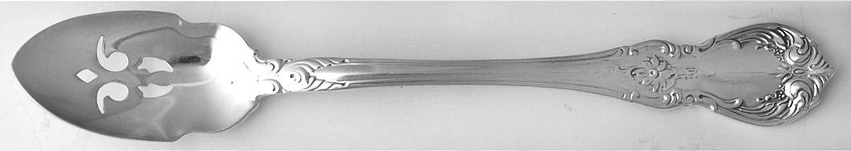 Old Master (Sterling, 1942) Short Handled Olive Spoon with Pierced Bowl by Towle Silver-1