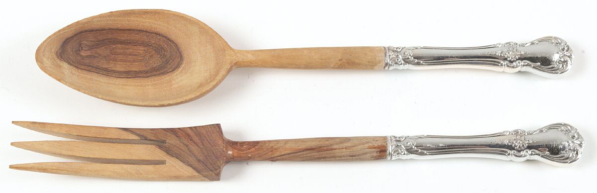 Old Master (Sterling, 1942) Wooden Bowl 2-Piece Salad Set by Towle Silver-1