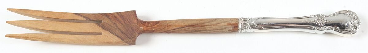Old Master (Sterling, 1942) Salad Serving Fork with Wooden Prongs by Towle Silver-1
