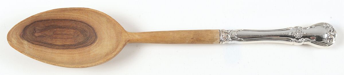 Old Master (Sterling, 1942) Salad Serving Spoon with Wooden Bowl by Towle Silver-1