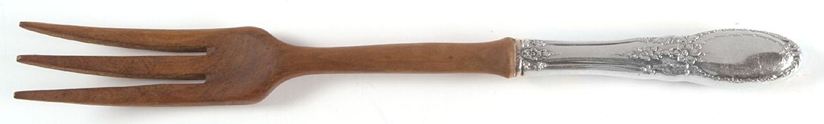 Old Mirror (Sterling, 1940) Salad Serving Fork with Wooden Prongs by Towle Silver-1
