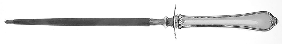 Old Newbury-Newbury (Sterling, 1900) Large Knife Sharpener-Steel Rod w/Sterling Guard by Towle Silver-1