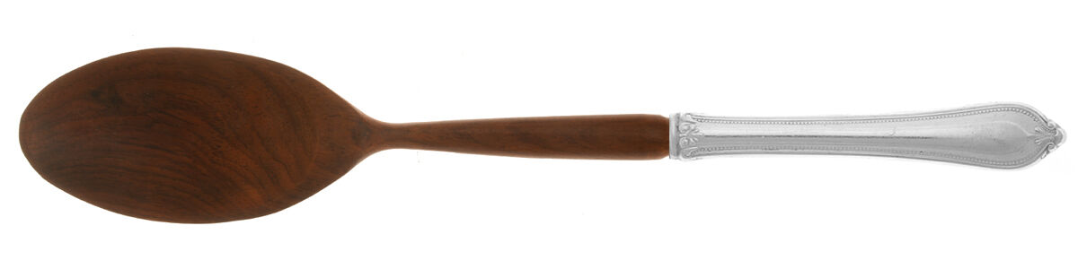 Old Newbury-Newbury (Sterling, 1900) Salad Serving Spoon with Wooden Bowl HC by Towle Silver-1