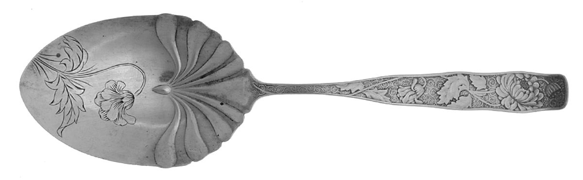 Orchids (Sterling, 1887) Large Solid Bright Cut Pie Knife by Towle Silver-1