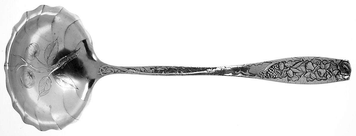 Pomona (Sterling, 1887) Large Soup Ladle, Bright Cut Solid Piece by Towle Silver-1
