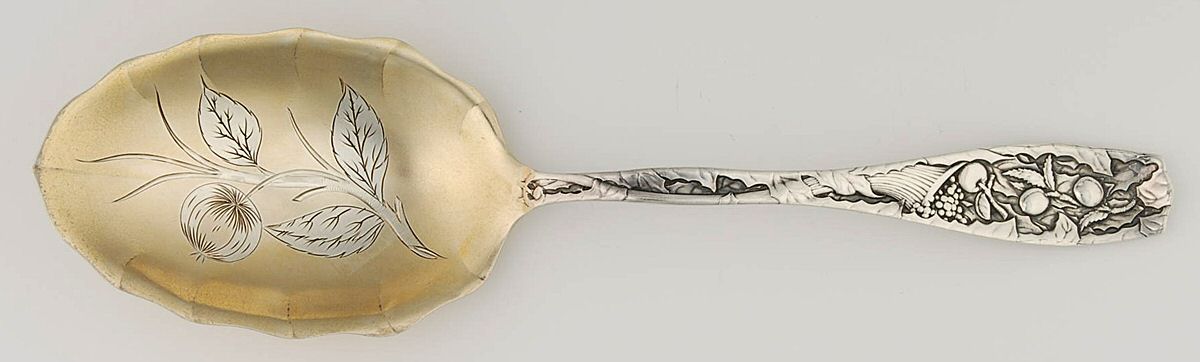 Pomona (Sterling, 1887) Salad Serving Spoon, Bright Cut Solid Piece by Towle Silver-1
