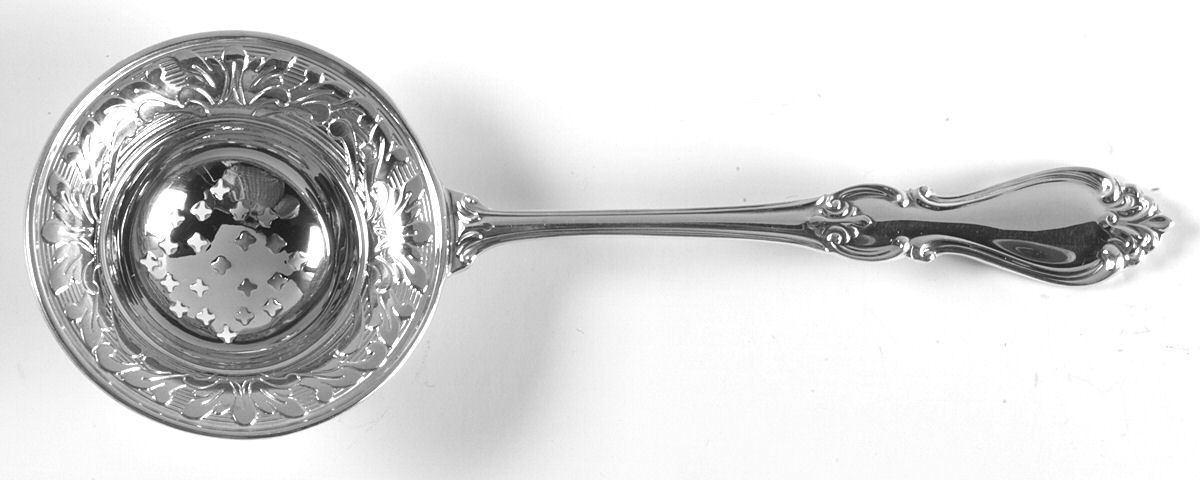 Queen Elizabeth I (Sterling, 1970, No Monograms) Individual Overcup Tea Strainer with Silverplate Bowl by Towle Silver-1