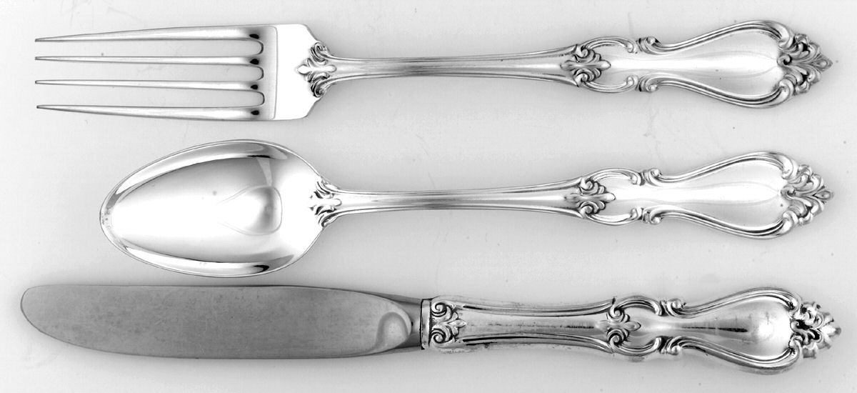 Queen Elizabeth I (Sterling, 1970, No Monograms) 3-Piece Youth Set (Knife, Fork & 5 O'Clock Spoon) by Towle Silver-1