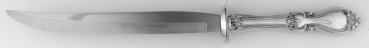 Queen Elizabeth I (Sterling, 1970, No Monograms) Large Carving/Roast Knife StnlBl w/Sterling Guard by Towle Silver-1