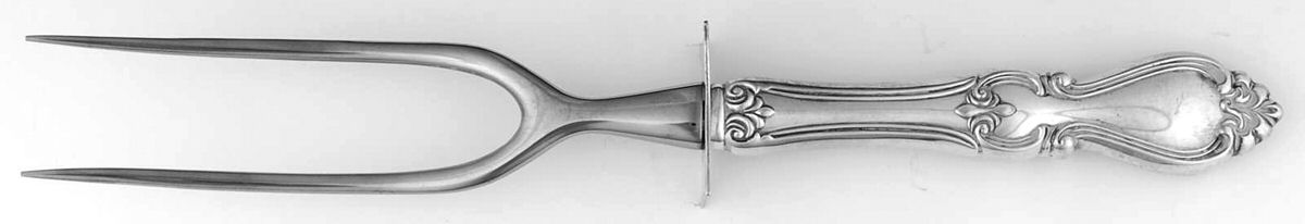 Queen Elizabeth I (Sterling, 1970, No Monograms) Lg Carving/Roast Fork-Stn Prong w/Sterling Guard by Towle Silver-1