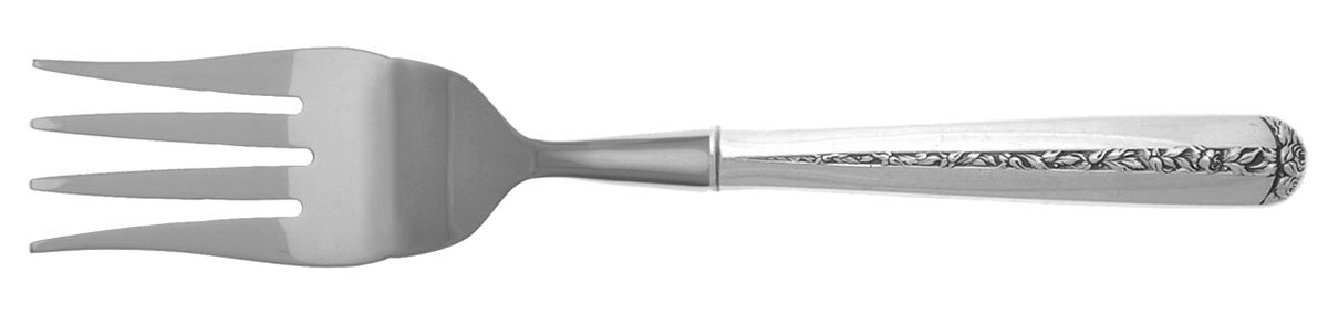 Rambler Rose (Sterling, 1937) Cold Meat Fork Large, Stainless Tines HC by Towle Silver-1