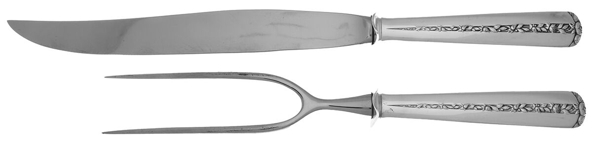 Rambler Rose (Sterling, 1937) (2 Pc)Carving Set-Lg Stnbl/Roast w/Sterling Guard by Towle Silver-1