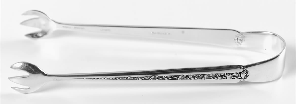 Rambler Rose (Sterling, 1937) Small Sugar Tongs by Towle Silver-1