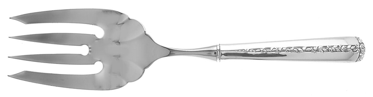 Rambler Rose (Sterling, 1937) Large Stainless-Tine Cold Meat Serving Fork by Towle Silver-1